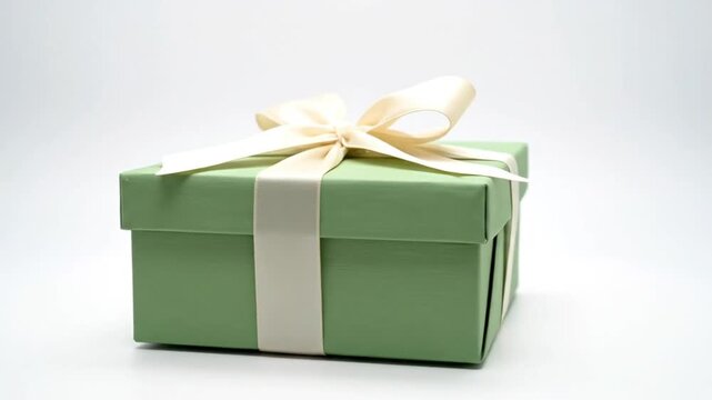 Three green gift boxes with cream ribbons on white background