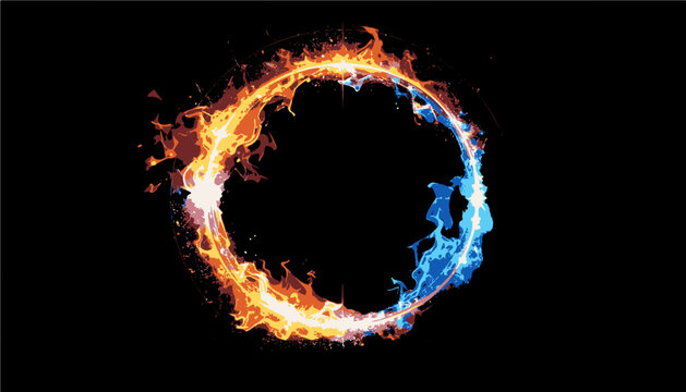 Celestial fire and ice portal rings with radiant sparks isolated on transparent background, magical neon energy circle with glowing particles cut out SVG PNG