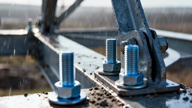 Industrial application of coated corrosionresistant fasteners exposed to harsh weather illustrating their strength in outdoor environments.