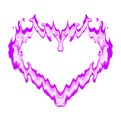 Abstract purple flame heart with fluid, symmetrical curves and bold neon tones, isolated as a PNG with a transparent background.