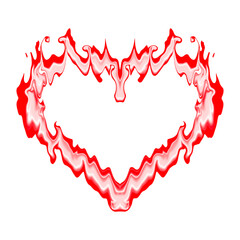 Abstract red flame heart shape with fluid, symmetrical edges, isolated as a PNG with a transparent background.
