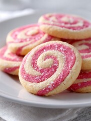 Pink and white swirl sugar cookies with crystal sugar topping