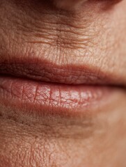Wrinkled lips and mature skin texture in extreme closeup