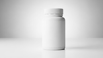 Minimalistic White Plastic Supplement Bottle with Cap on Plain Surface