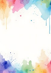 Fototapeta premium A soft watercolor abstract background with pastel splashes and paint drips framing a clean white space.