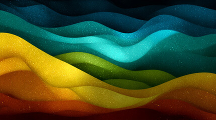 Abstract wave illustration featuring vibrant colors of blue, green, yellow, and orange, creating a dynamic flow and texture, ideal for backgrounds and creative projects