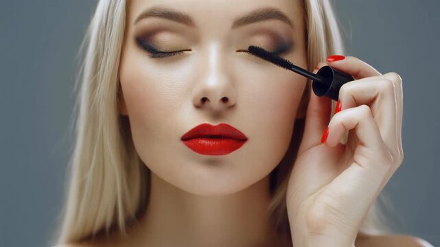 Close-Up of Applying Mascara with Eyes Closed - Powered by Adobe