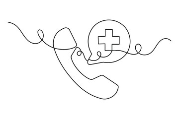 Telephone handset and medical cross in one continuous line drawing