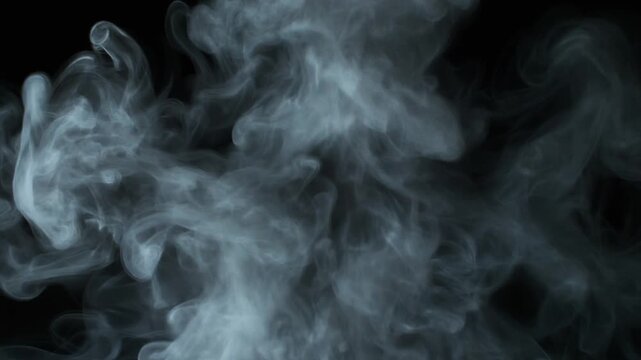 Swirling White Smoke Rising Against Black Background with Ethereal Patterns and Fluid Motion