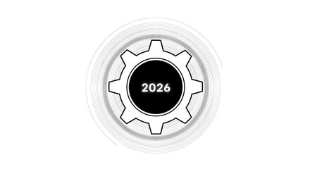 Gear icon with year 2026 inside