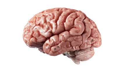 Highly detailed 3d rendering of a human brain, highlighting the intricate folds and structures of the cerebrum, cerebellum, and brain stem against a transparent background