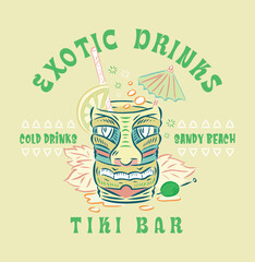 Stylized illustration of an exotic drink, alluding to a Tiki Bar.