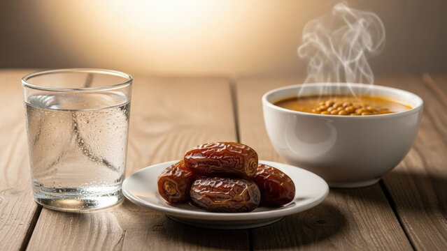 Simple ramadan meal on wooden table