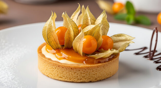 Elegant physalis tart dessert presentation