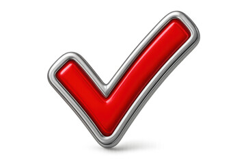 Red check mark symbol with metallic frame signifying validation, approval, completion, and success, transparent background