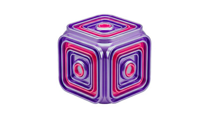 3D Rendered Cube with Geometric Design on White Background
