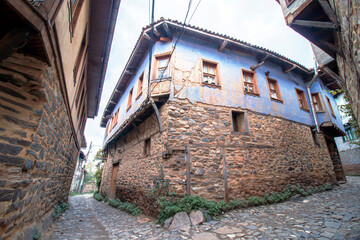 narrow street of old houses in the old town of cumalikizik bursa