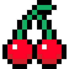 Pixel Cherry Pair 8 Bit Fruit Icon, cherries icon, red cherries 