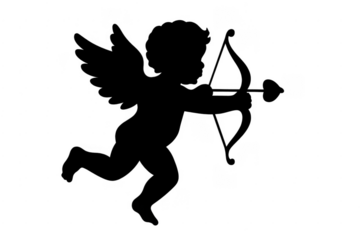 Cupid angel shooting heart arrow creating romance