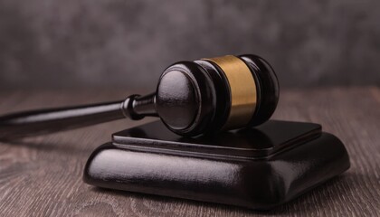 Obraz premium A wooden gavel and mallet symbolize law, justice, and judicial authority against a black background, representing a judge’s legal judgment and punishment in a courtroom or auction concept