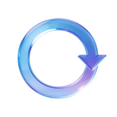 A glossy blue circular arrow with a reflective surface against black