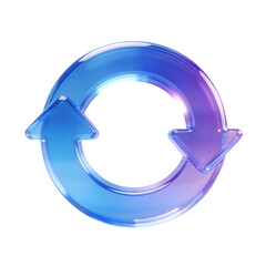 A glossy blue and purple circular arrow isolated on a black background