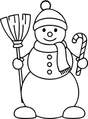 Cute snowman line art winter holiday characters set festive Christmas drawings