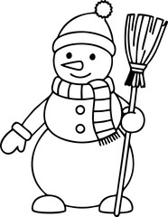 Cute snowman line art winter holiday characters set festive Christmas drawings