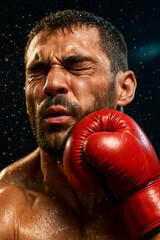 Boxer receiving a punch with intensity and determination close-up