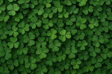 Lush green clover leaves covering the ground in a dense pattern