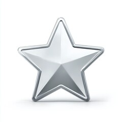 Shiny Silver Pentagram Symbol: Glossy Metal Star Icon as Award Decoration, Isolated on White