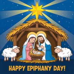 Naklejka premium Nativity scene with star and sheep, isolated on white background