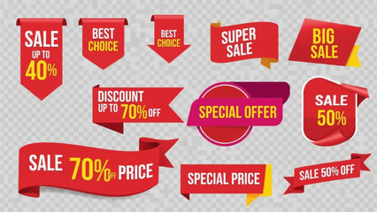 Bright Red Sale Banner Signs for Promotion and Discount Campaigns