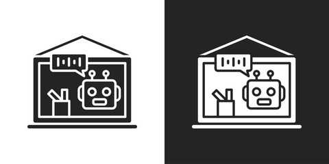 Robot Tutors Icon In Black And White Glyph Style