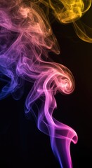 Fototapeta premium Ethereal, flowing abstract pattern created by colorful vaporous smoke swirling in darkness, suitable for modern backgrounds or texture layers ,design ,flow ,purple