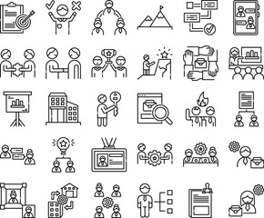 Teamwork and Strategy Vector Outline Icon Set