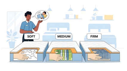 Mattress Comfort: A visual representation of varying mattress firmness options, with a focus on 'soft', 'medium', and 'firm'.