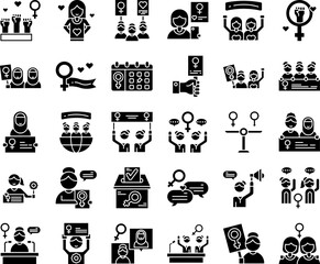Women's Rights and Empowerment Vector Glyph Icon Set