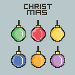 Christmas Pixel Art Icon Set with Santa Claus Snowman and Holiday Decorations