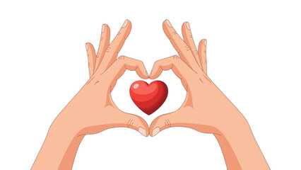 Hands Forming Heart Shape with a Red Heart Symbolizing Love and Care