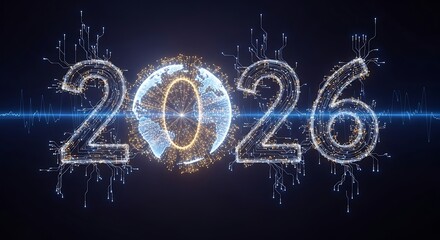 New year 2026 concept with futuristic digital elements