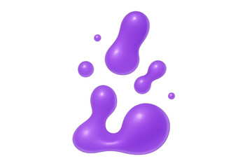 Obraz premium Purple 3d liquid blobs creating an abstract fluid splash or melting organic shapes, glossy vibrant render on transparent background