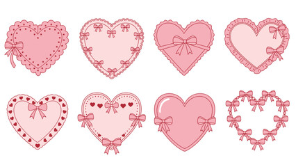 Set of Cute Pink Heart Icons for Love and Valentine Themes
