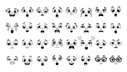 Set of Cute Cartoon Panda Faces with Various Expressions for Kids Design and Branding