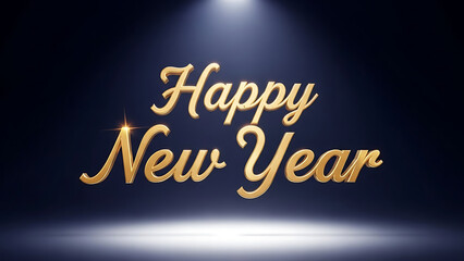 Golden Happy New Year Text on Dark Background with Spotlight