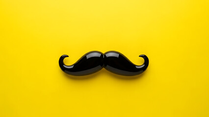 Funny fake black mustache on a bright yellow background for creative projects