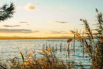 Beautiful sunset in the Albufera Natural Park, Valencia, Spain