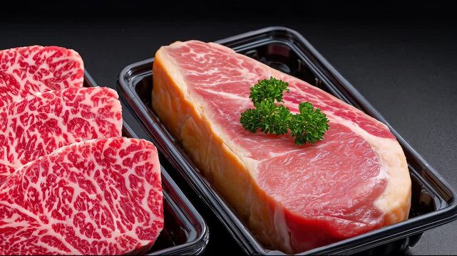 Raw beef cuts freshly packed for culinary preparation