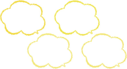 Fototapeta premium 微妙に色が異なる黄色のクレヨンで描いた、雲の形の吹き出しセット。手描き風。