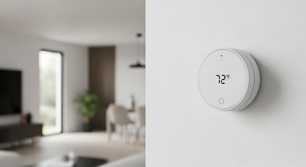 Smart Thermostat on Wall in Modern Living Room.